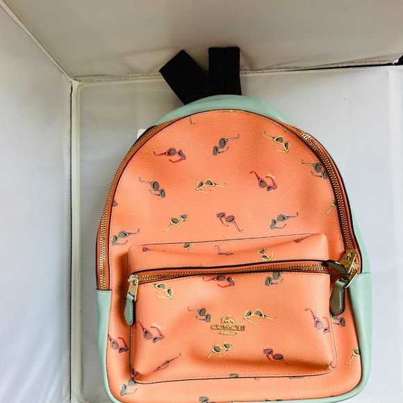 Coach Medium Charlie Backpack Sunglasses Print, Blue and Coral NWT Perfect main image 6